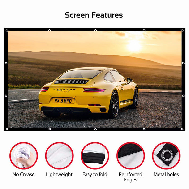 100 Inch Foldable Projection Screen 16:9 HD 4K Home Theater Cinema Movie Projector Screen