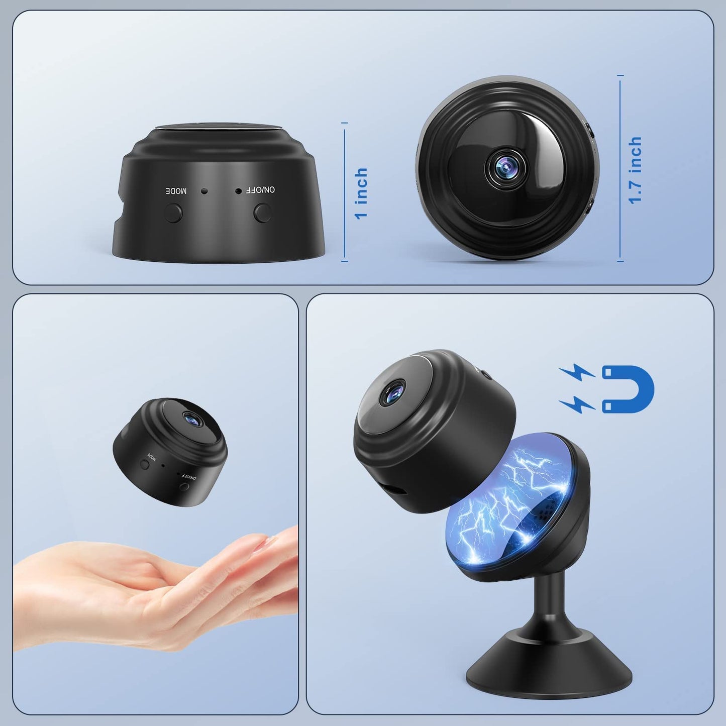 HD 1080P Portable Home Security Camera With 32G Memory Card, with Night Vision and Motion Activation Function