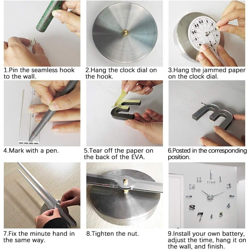 3D Wall Decal Decorative Clock,DIY Wall Clock