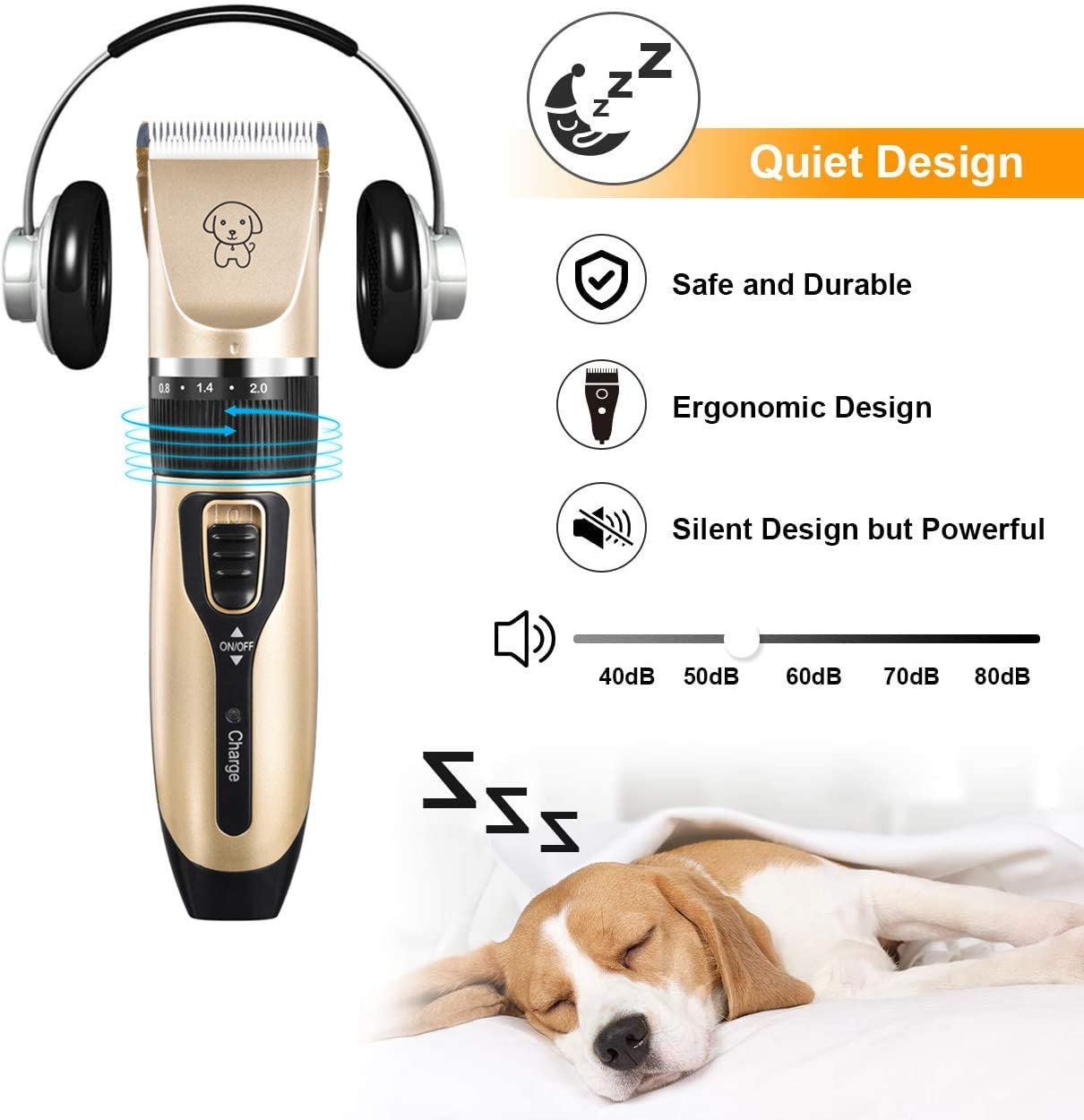Dog Shaver Clippers Low Noise Rechargeable Cordless Electric Quiet Hair Clipper Grooming Kit Set