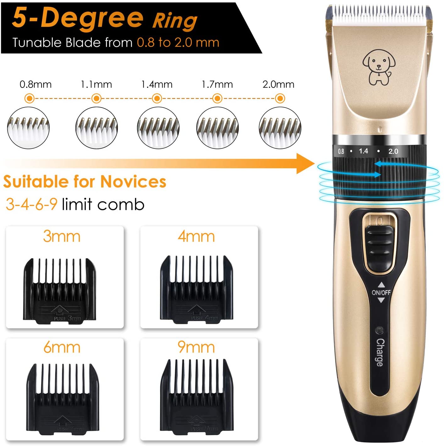 Dog Shaver Clippers Low Noise Rechargeable Cordless Electric Quiet Hair Clipper Grooming Kit Set