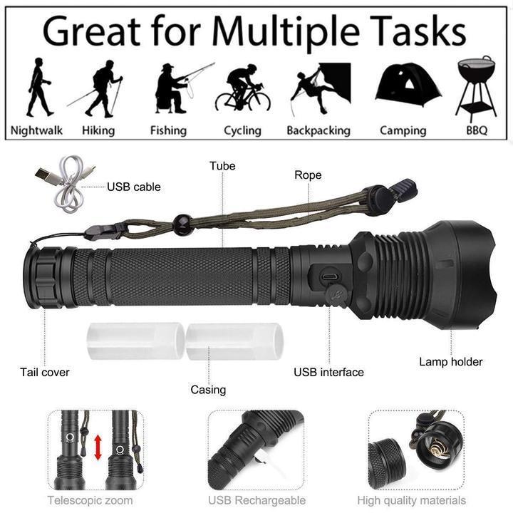 Super-Bright Rechargeable 90000Lumens LED Tactical XHP50 Flashlight With Battery