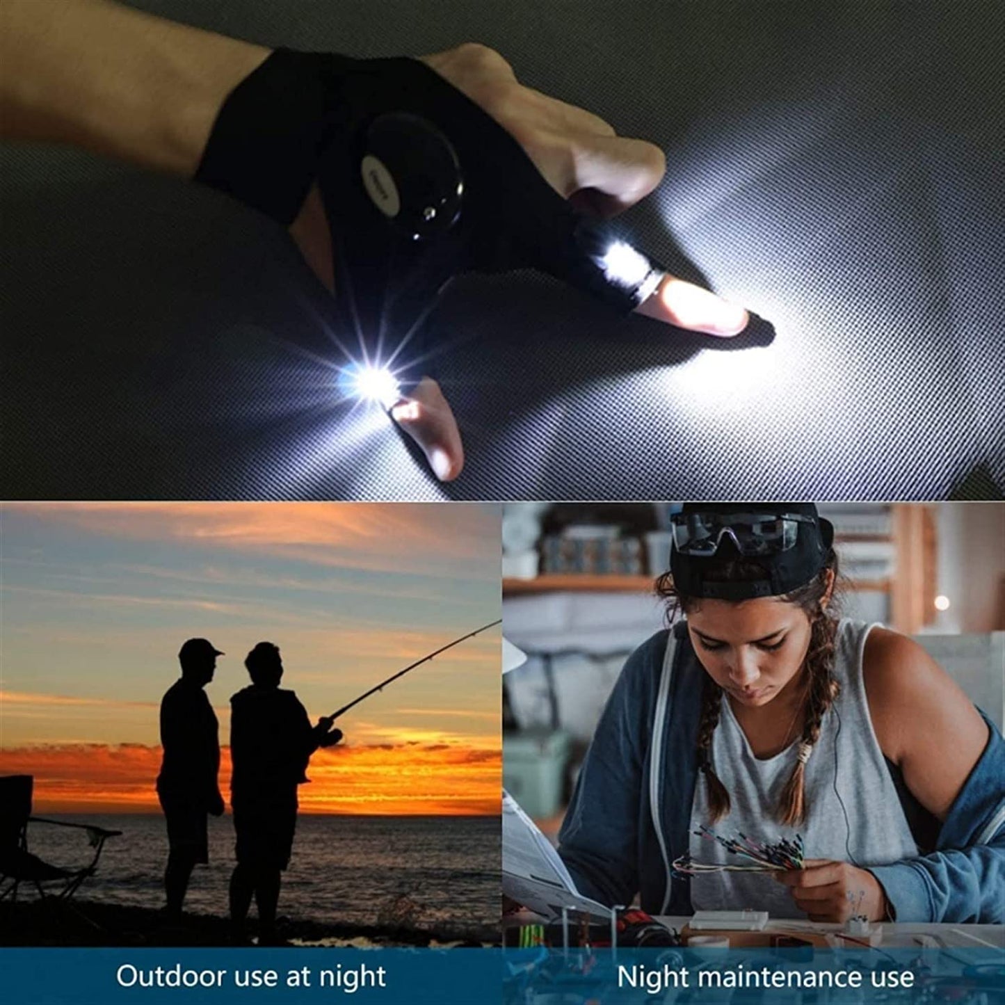 Finger Glove with LED Light Flashlight Gloves Outdoor Gear Rescue Night Fishing