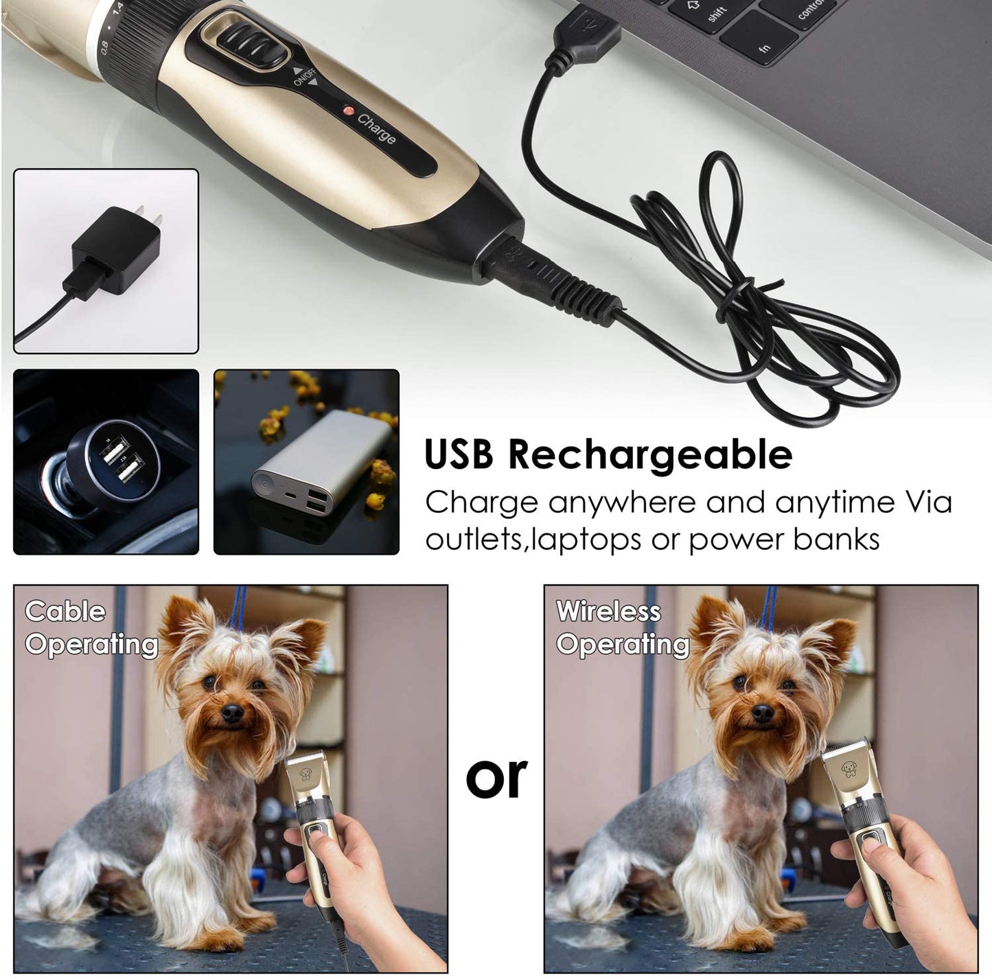 Dog Shaver Clippers Low Noise Rechargeable Cordless Electric Quiet Hair Clipper Grooming Kit Set