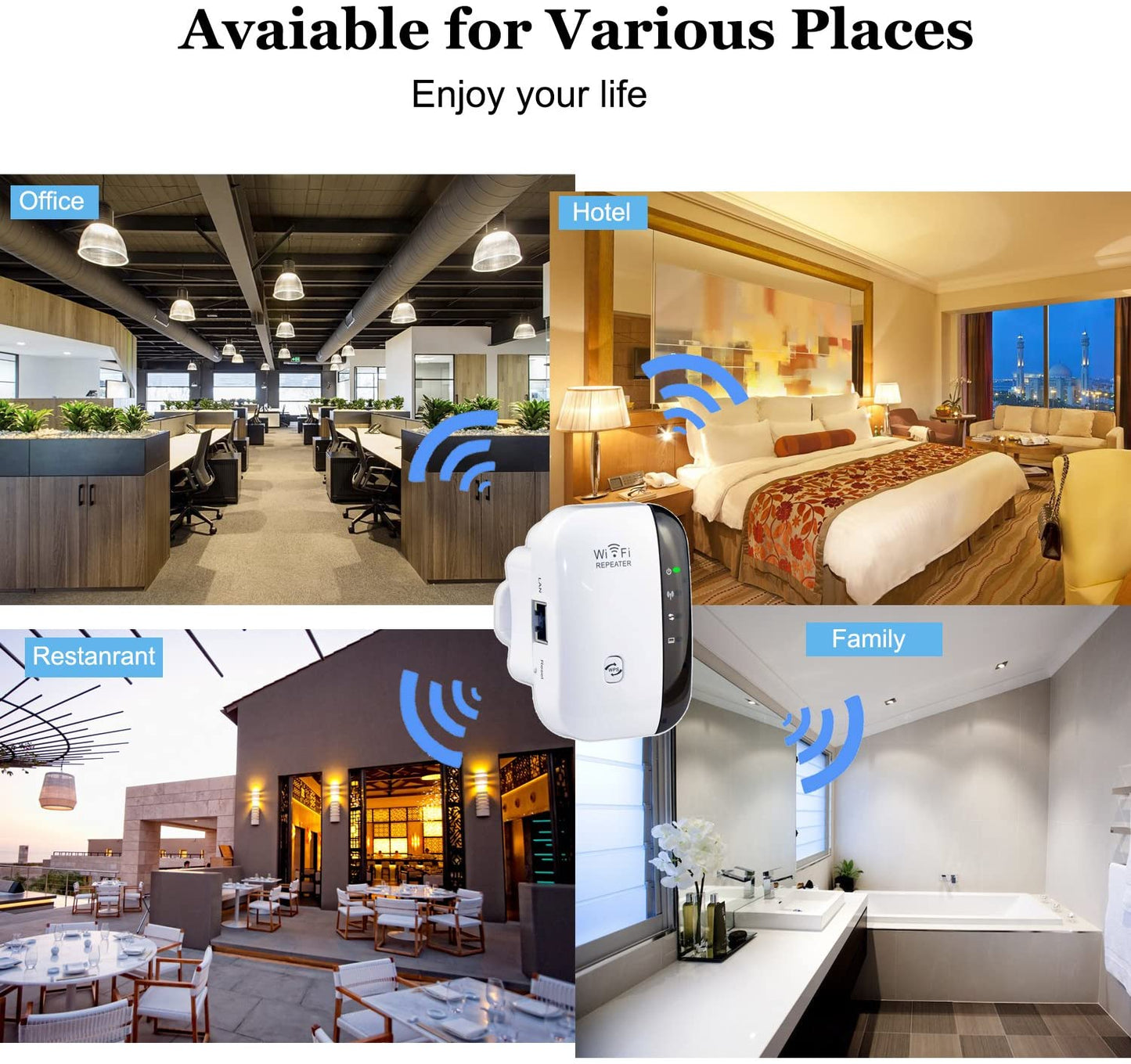 300M WiFi Repeater Network Extender Amplifier Wall Plug Design Wifi Signal Booster for Office Home