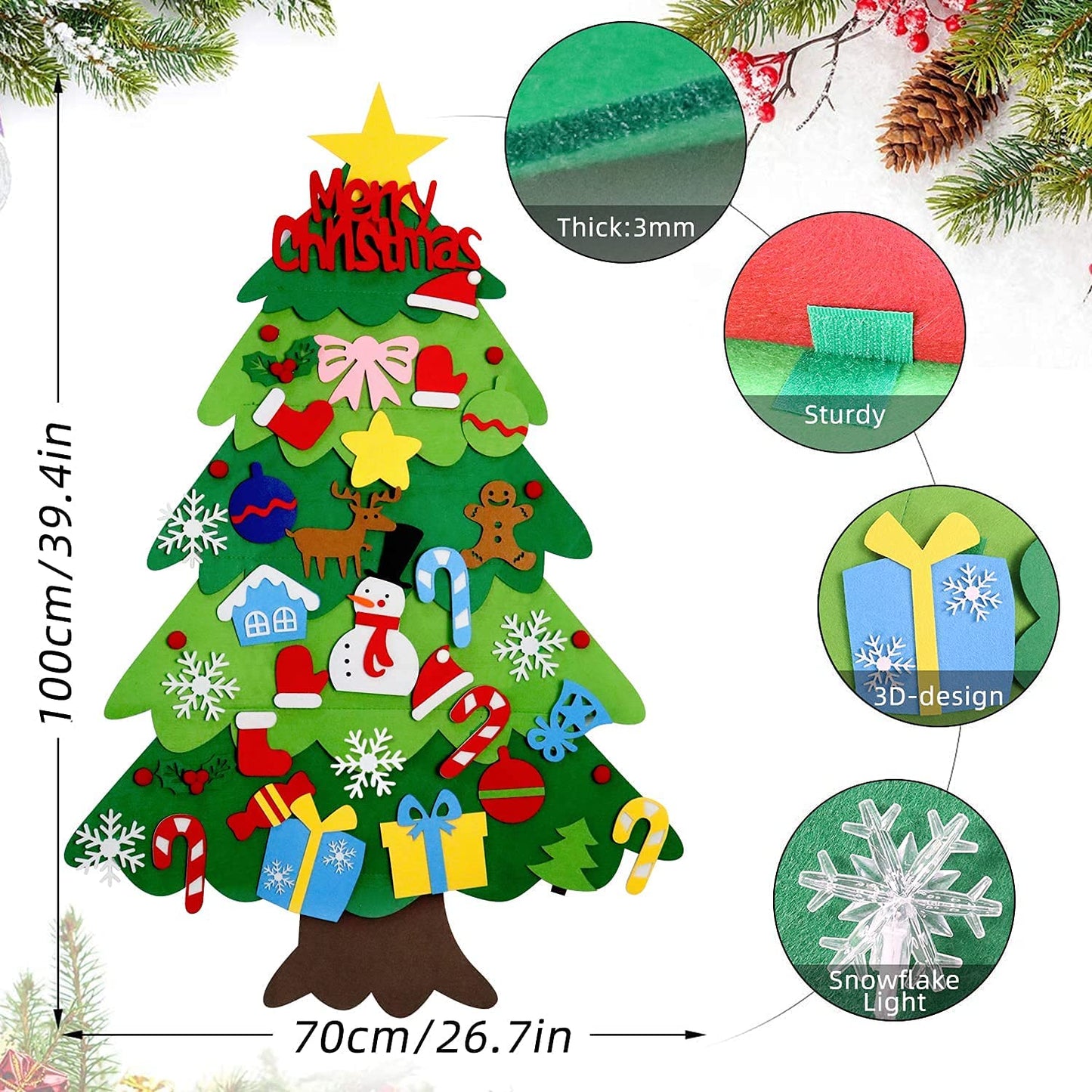 DIY Felt Christmas Tree Set 32 pcs Detachable Ornaments Interactive Felt Christmas Tree