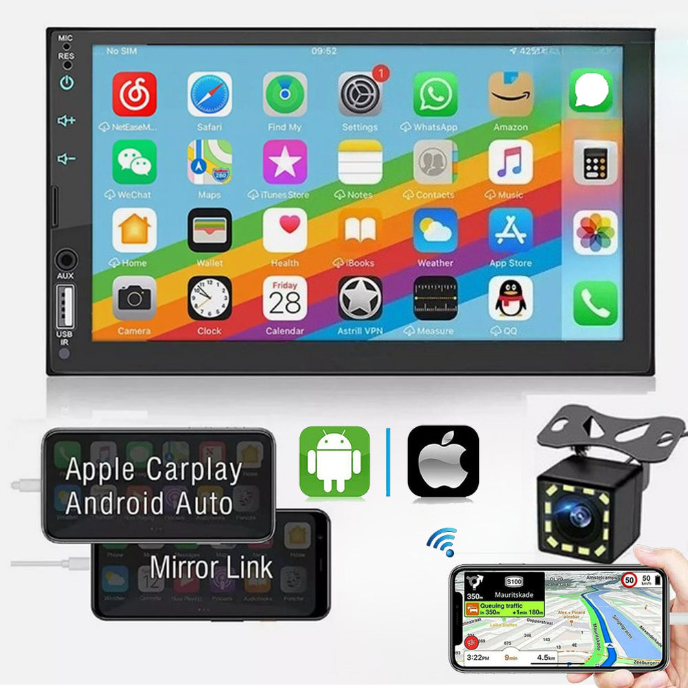 Autoradio 7 pouces Apple android Carplay BT voiture stéréo écran tactile Double 2Din + caméra