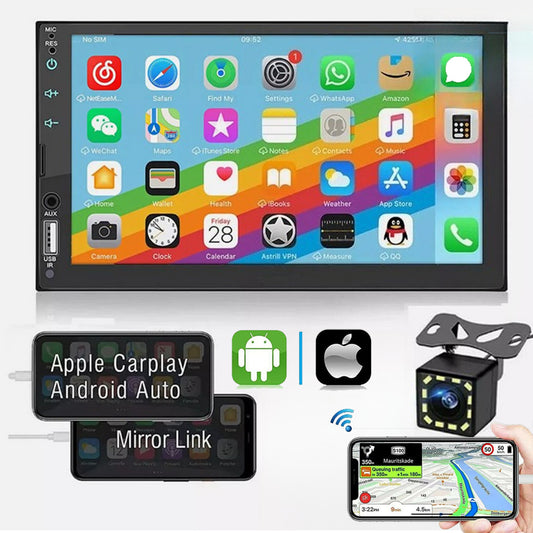7 Inch Car Radio Apple Andriod Carplay BT Car Stereo Touch Screen Double 2Din+Camera
