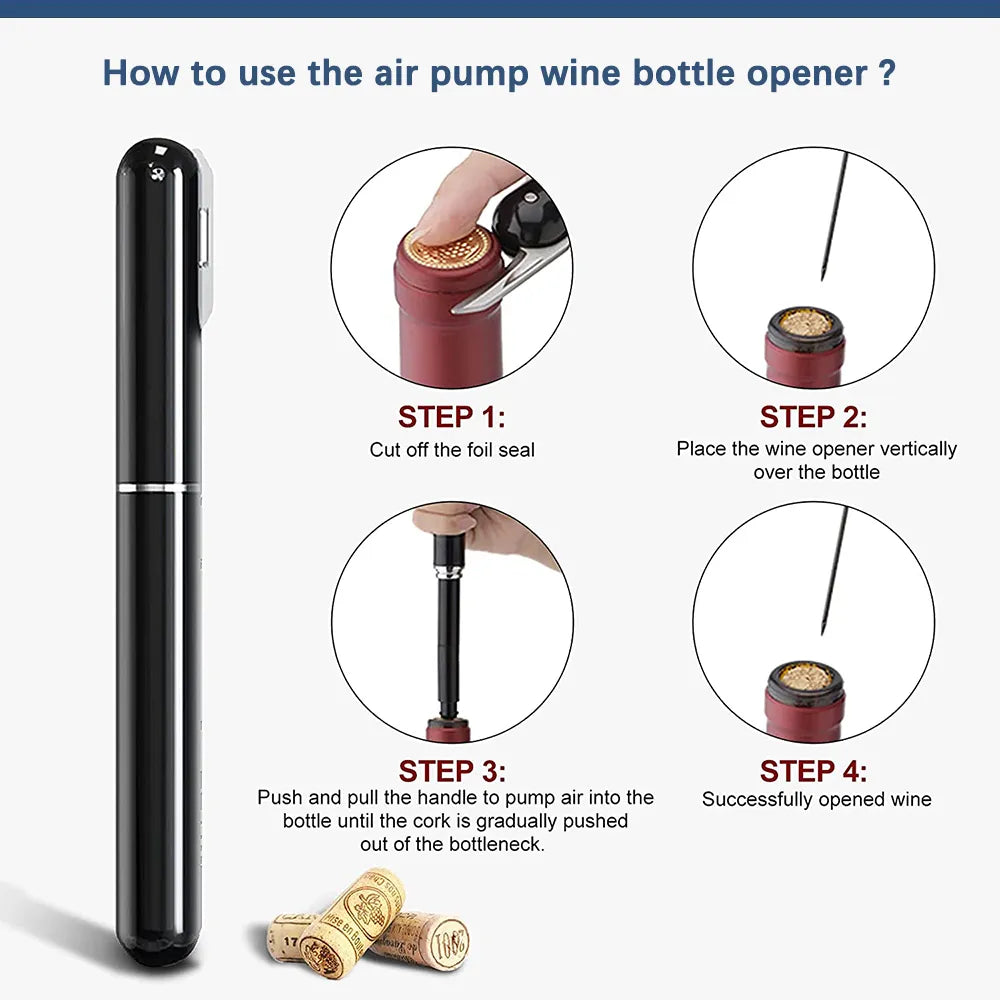 Effortless Air Pressure Wine Bottle Opener with Foil Knife Easy & Cork-Friendly