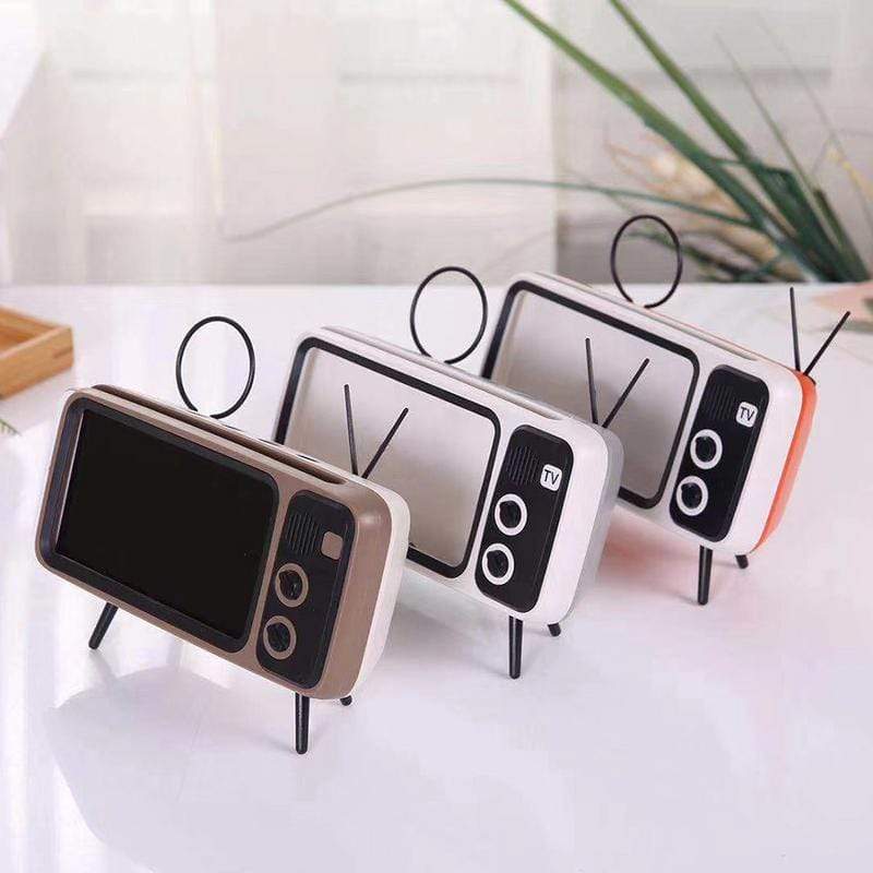 Retro TV Design 6.2-6.7 inch Cell Mobile Phone Holder Stand Desktop Lazy Bracket