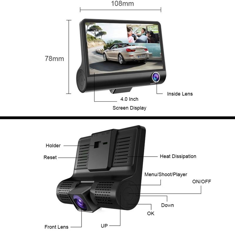 Car DVR 3 Cameras Lens 4.0 Inch Dash Camera Dual Lens With Rear view