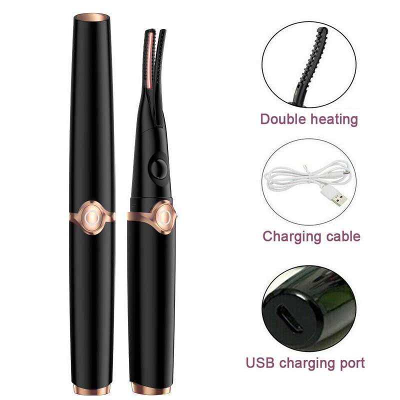 Electric Heated Eyelash Curler Makeup Curling Tool Long Lasting USB-Rechargeable