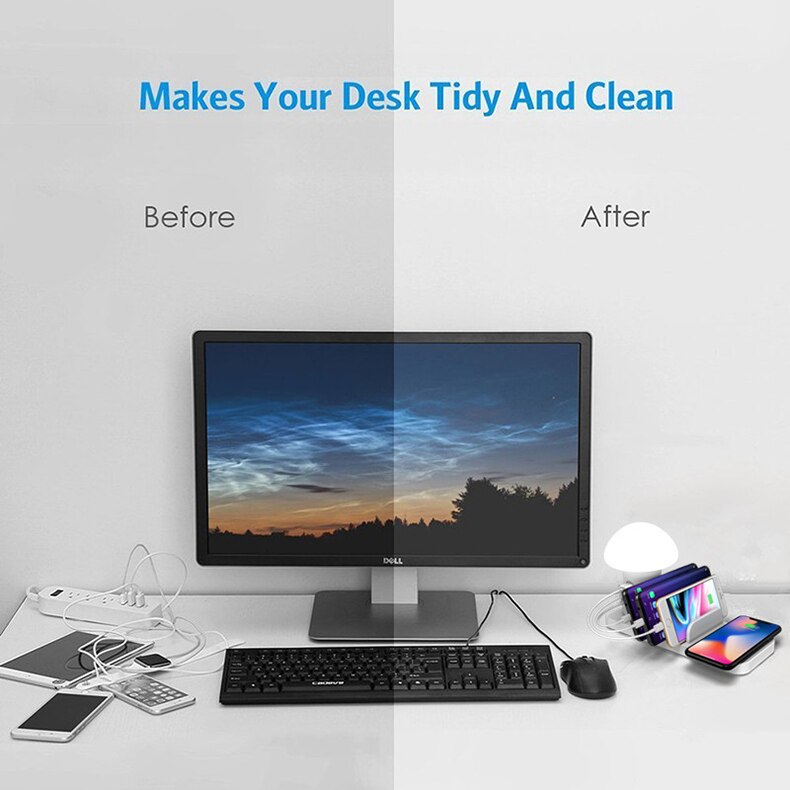 3 Port USB Phone Charger Station Mushroom Night Lamp Wireless Charging Station