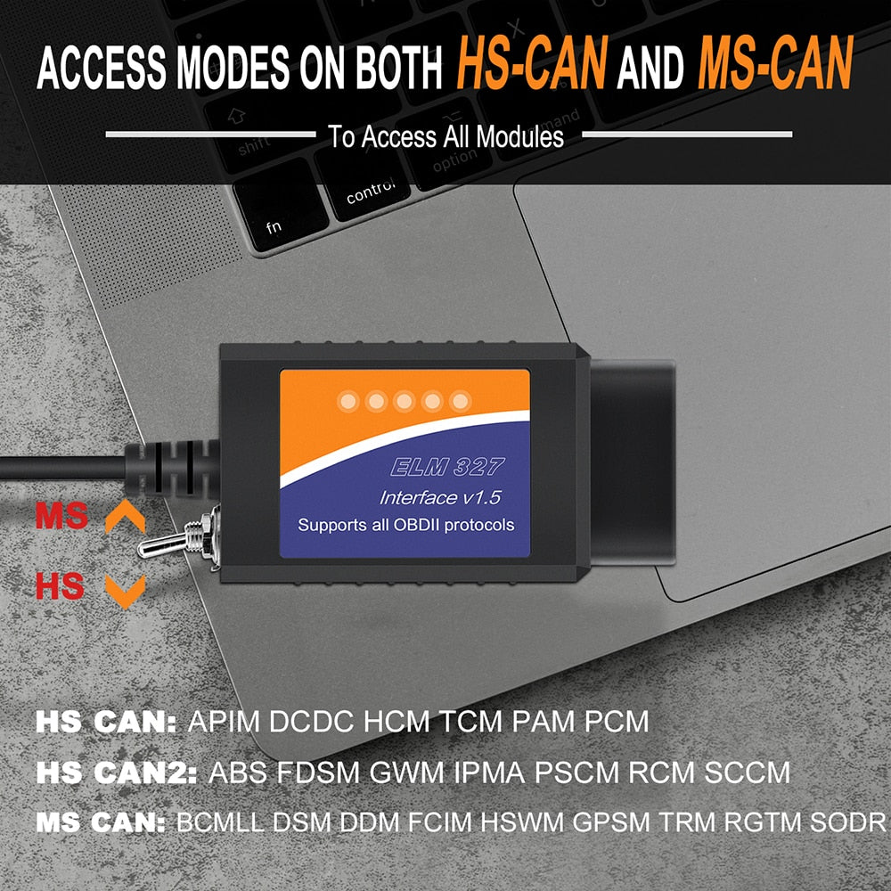 Ford FORScan ELM327 V1.5 USB Modified OBD Code Scanner HS MS-CAN ELMConfig