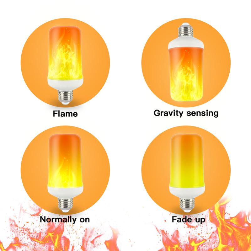 LED Flame Effect Light Bulb 4 Modes Flame Lights Bulbs E27 Base Fire Light Bulbs