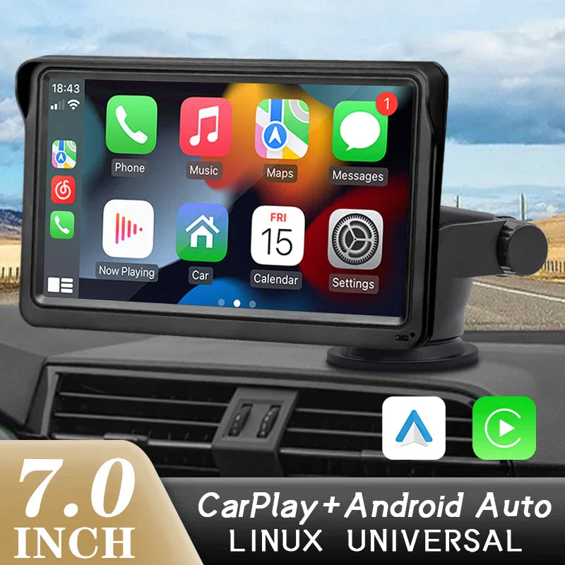 7 Inch Portable Radio Wireless Touch Screen Apple Carplay & Android Auto For Car