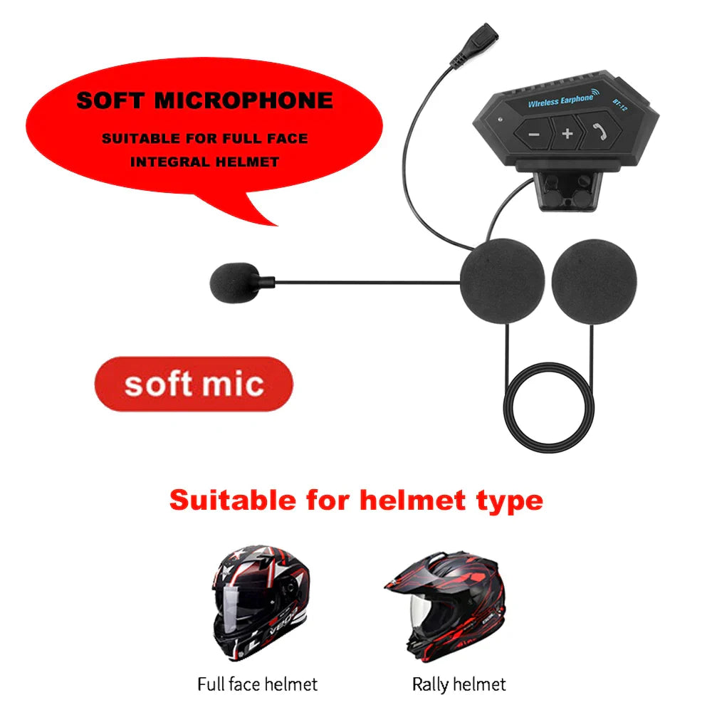 Motorcycle Helmet Bluetooth Headset Wireless Hands-Free Speaker Headphone