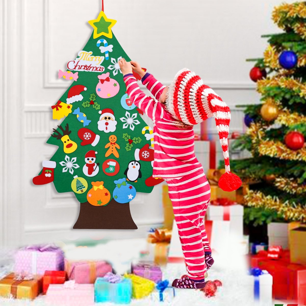 DIY Felt Christmas Tree Set 32 pcs Detachable Ornaments Interactive Felt Christmas Tree