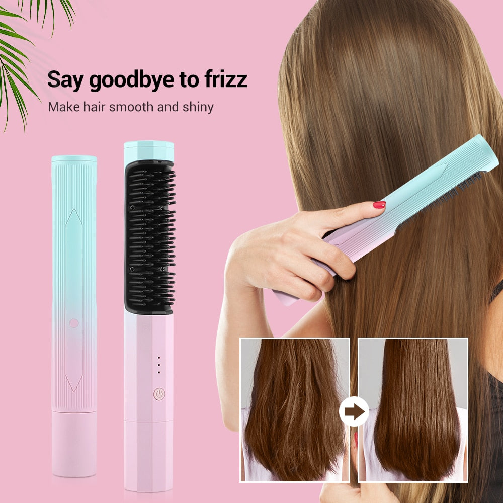 Frizz Wand 2 in 1 Hair Straightener Brush Comb Straightener Hair Curler Comb Styling Tools