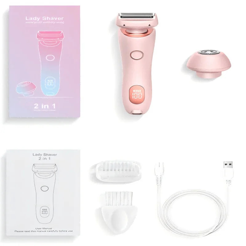 2 in 1 Electric Women Shaver Hair Arm Leg Bikini Face Remover Lady Razor Trimmer