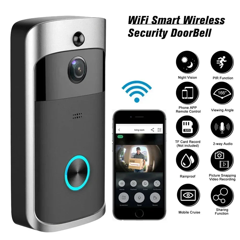 Smart Wireless WiFi Ring Doorbell Security Intercom Video Camera Door Bell Chime