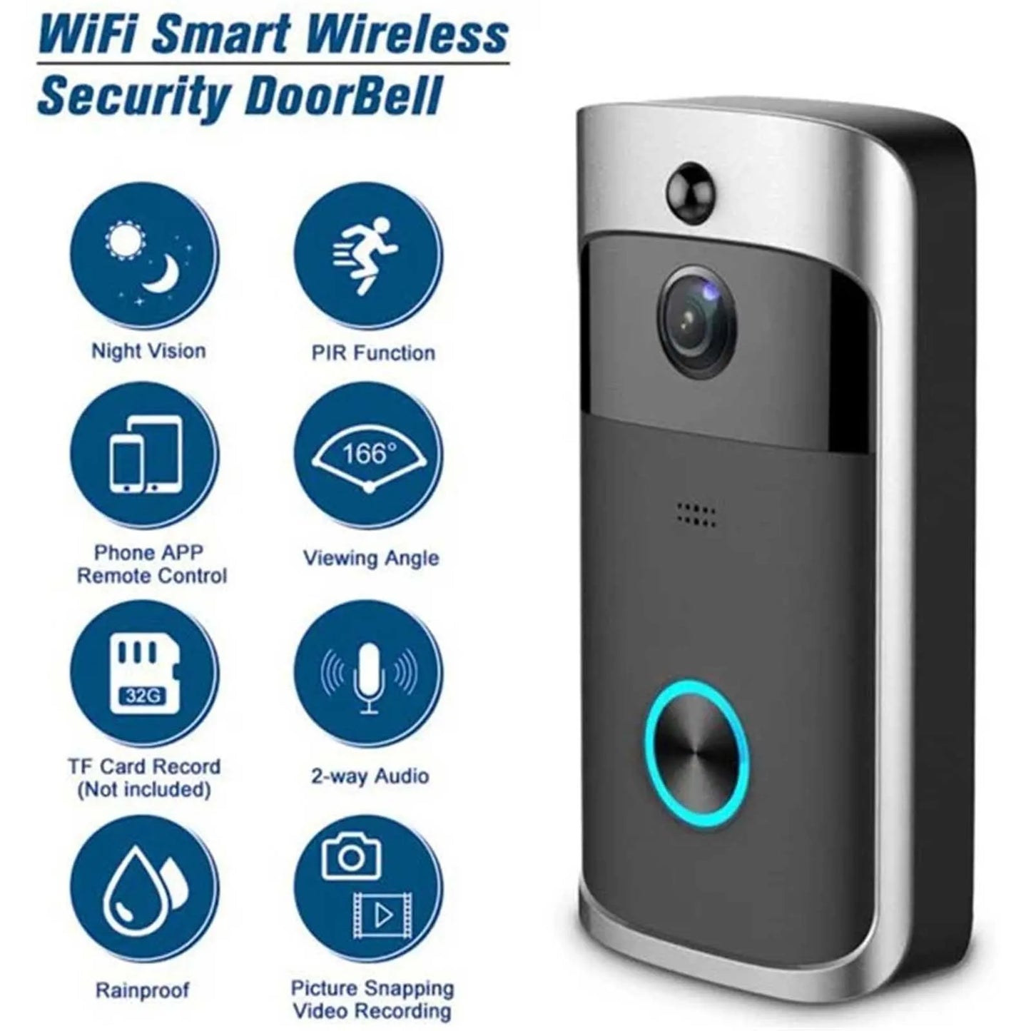 Smart Wireless WiFi Ring Doorbell Security Intercom Video Camera Door Bell Chime
