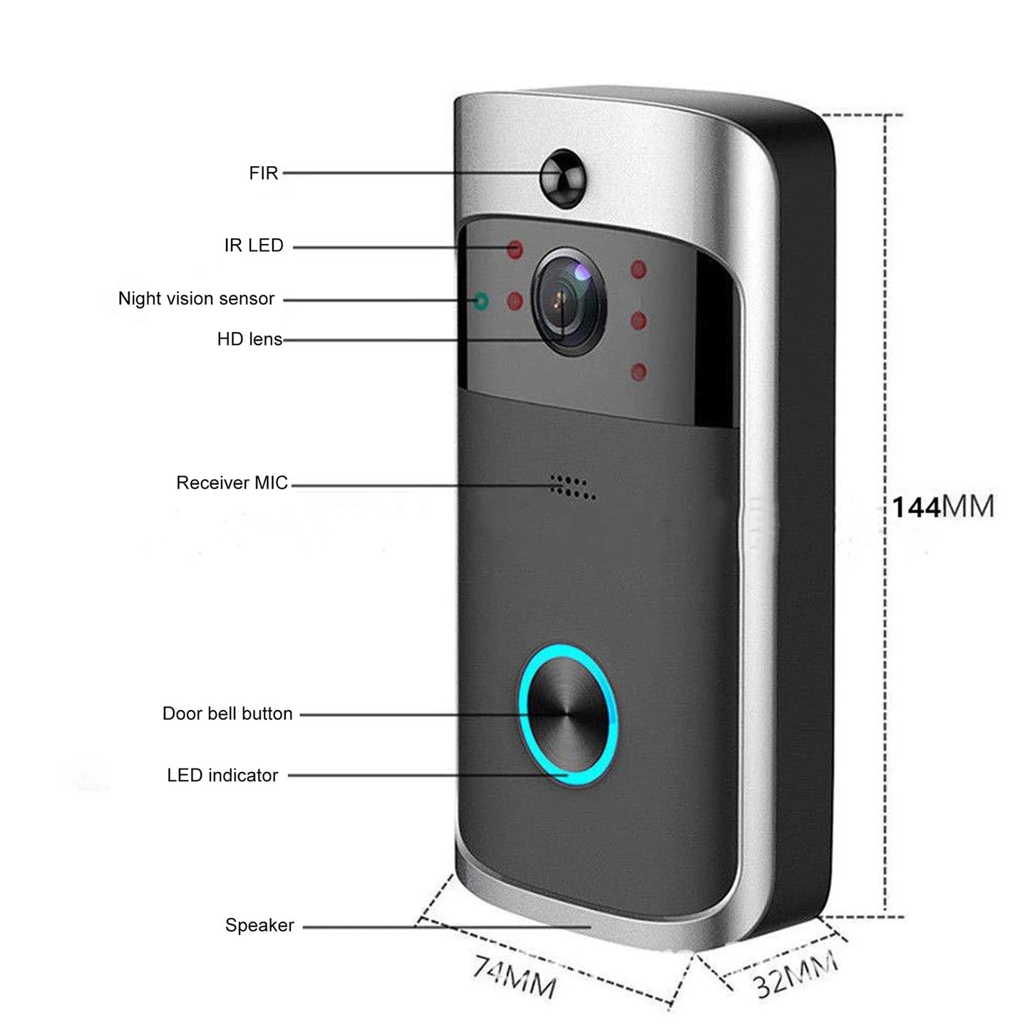 Smart Wireless WiFi Ring Doorbell Security Intercom Video Camera Door Bell Chime