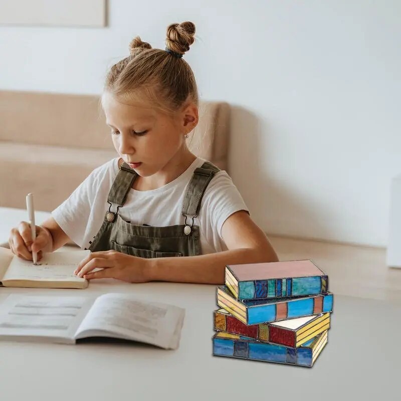 Stained Glass Stacked Books Lamp,Stained Glass Table Lamp, Vergissim Book Light