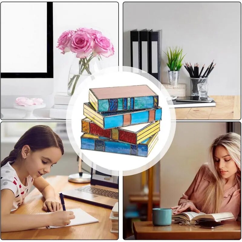 Stained Glass Stacked Books Lamp,Stained Glass Table Lamp, Vergissim Book Light