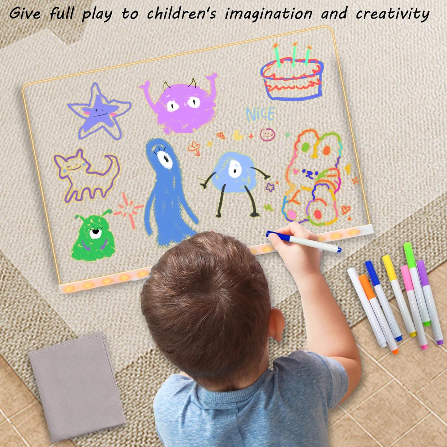 LED Note Board with Colors, Acrylic Dry Erase Board with 7 Pens for Office Home