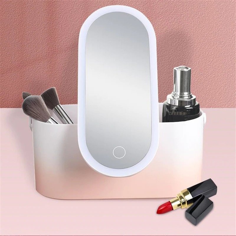 Travel Portable Makeup Organizer Box with LED Light Mirror