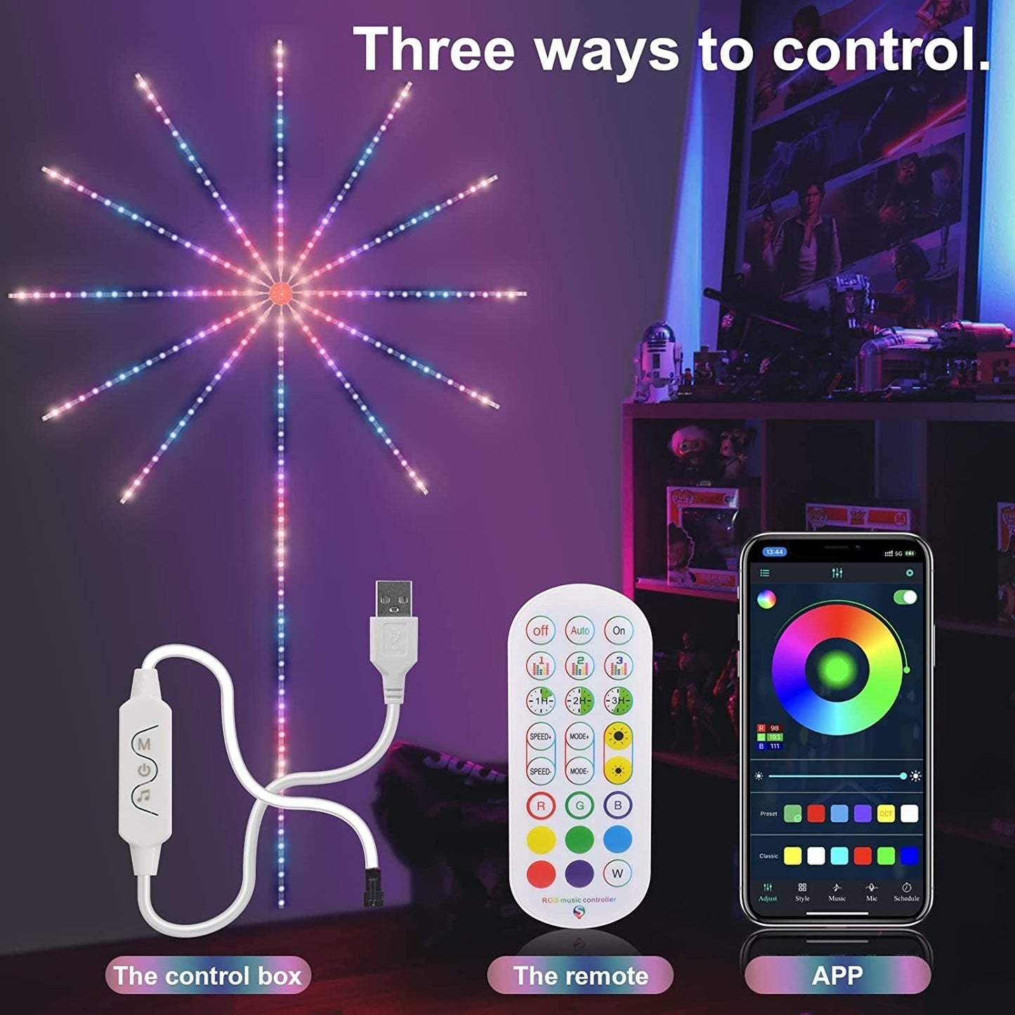 LED Firework Strip Lights Dream Color RGB Smart Music Sync APP & Remote Control