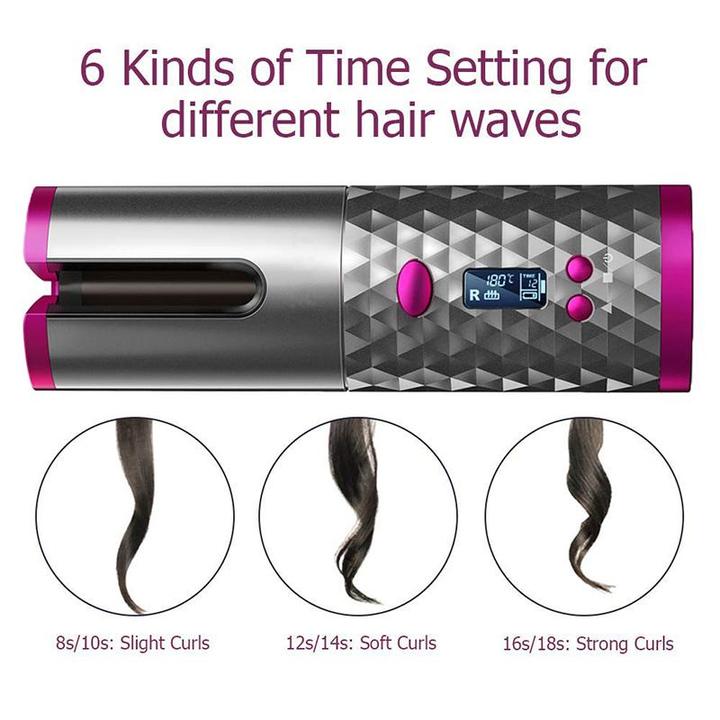 LCD Cordless Hair Curler Auto Rotating Wireless Hair Waver Curling Iron Ceramic