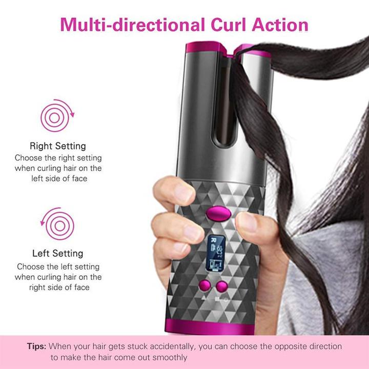 LCD Cordless Hair Curler Auto Rotating Wireless Hair Waver Curling Iron Ceramic