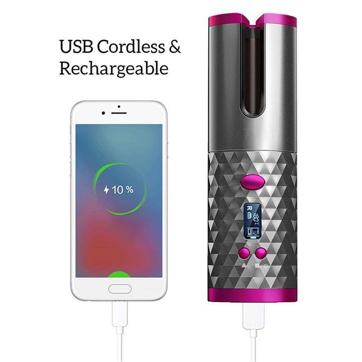 LCD Cordless Hair Curler Auto Rotating Wireless Hair Waver Curling Iron Ceramic