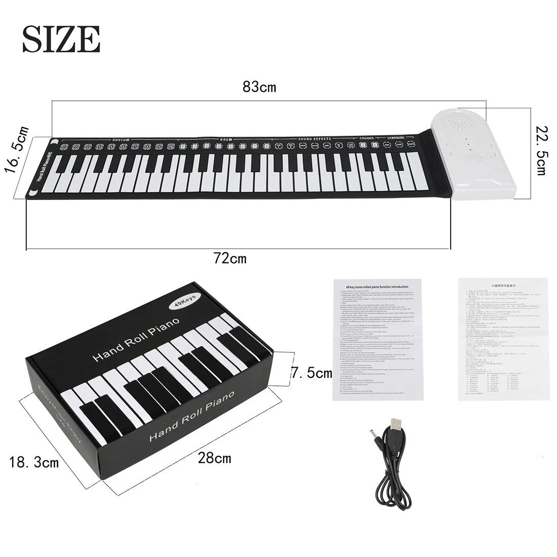 Piano électronique portable pliable à 49 touches enroulables