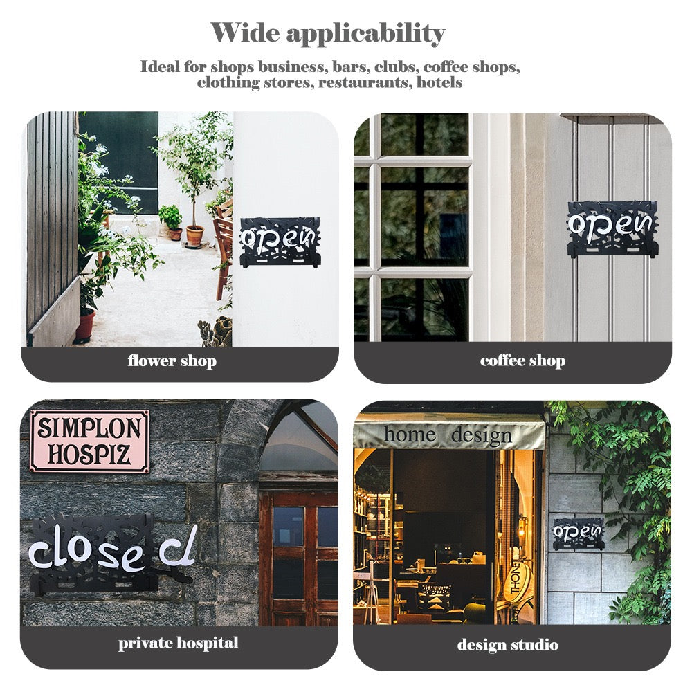 Wooden Double-Sided Open Closed Sign Signs Reversible Gear Business Closing Sign