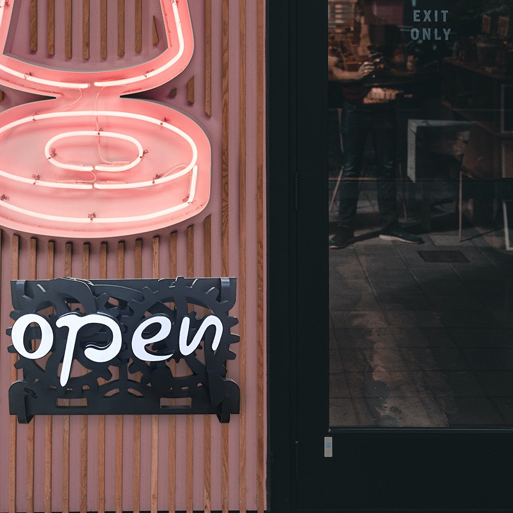 Wooden Double-Sided Open Closed Sign Signs Reversible Gear Business Closing Sign