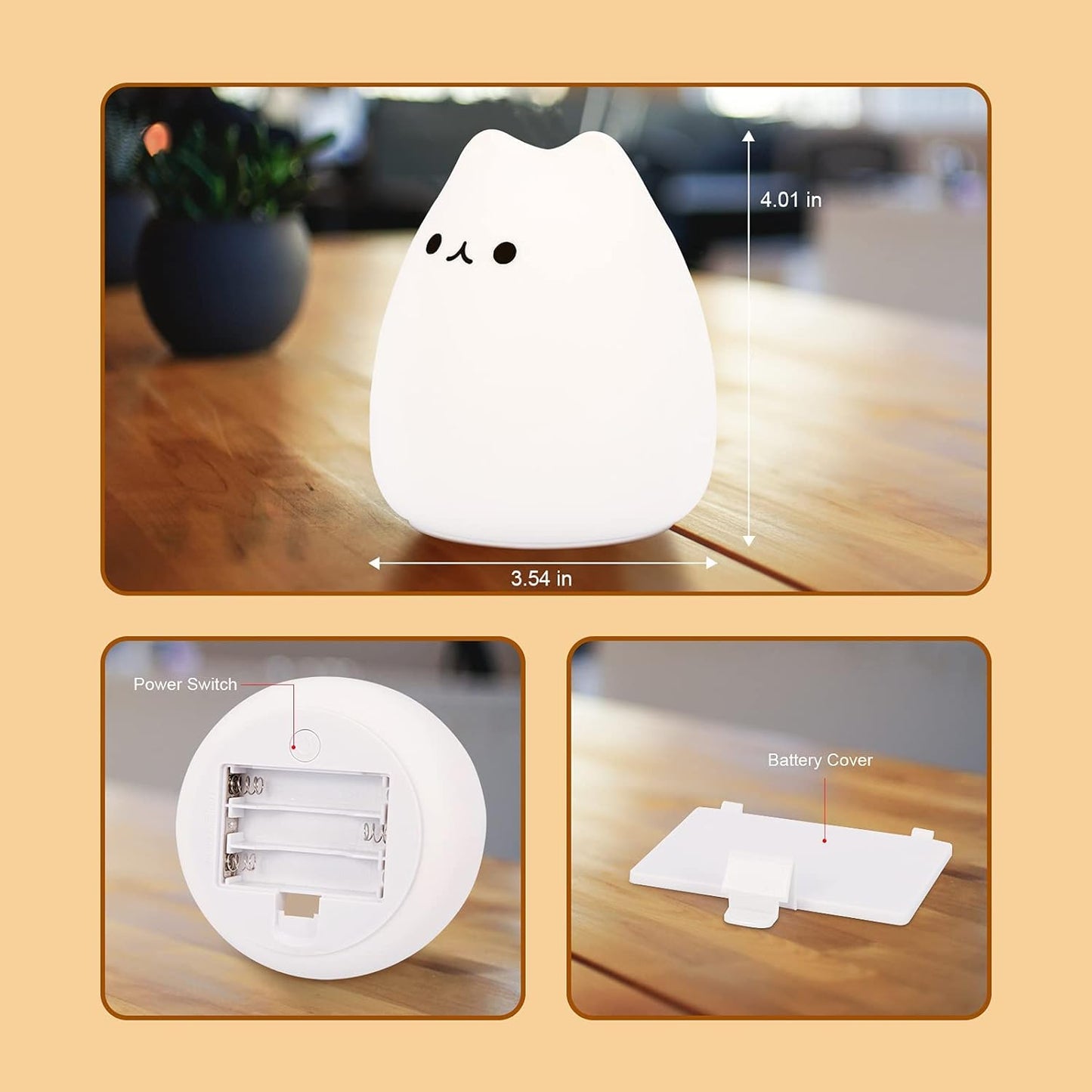 Portable Soft Silicone Cute Cat LED Night Light