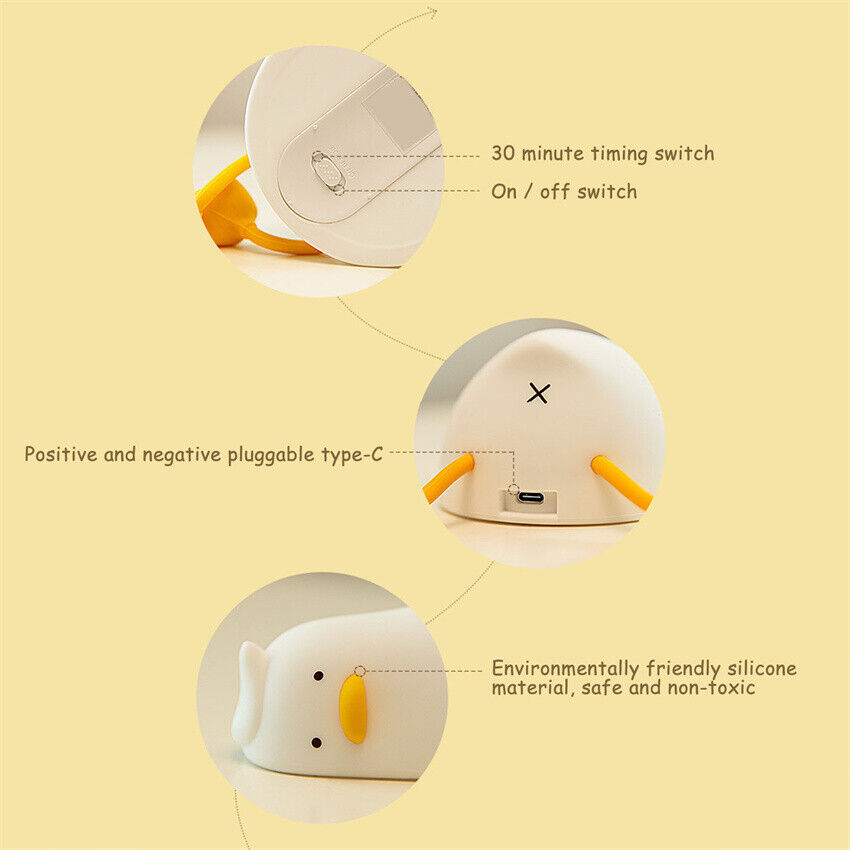 Lying Flat Duck Night Light Silicone Pat Lamp Cartoon Cute Children Nightlights