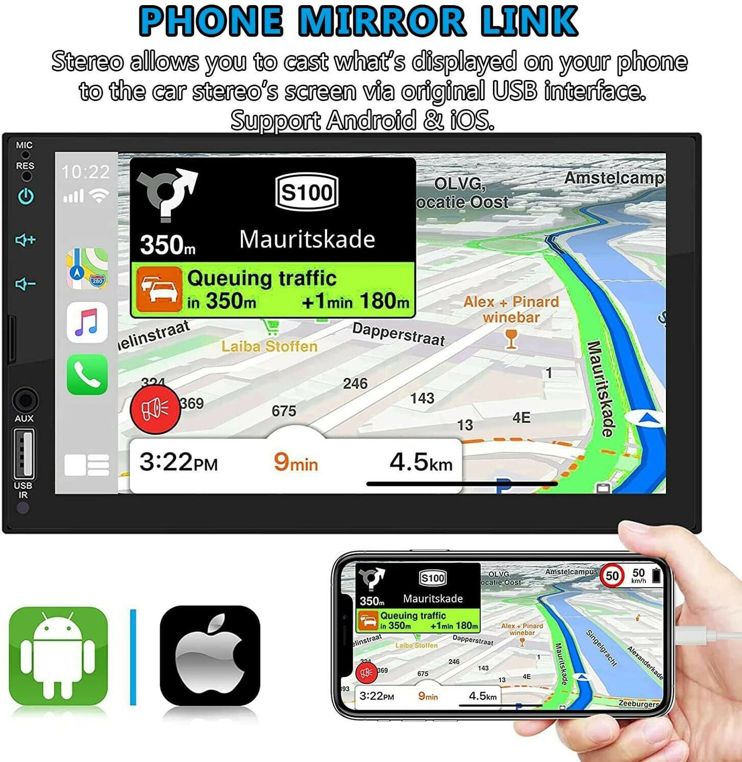 7 Inch Car Radio Apple Andriod Carplay BT Car Stereo Touch Screen Double 2Din+Camera