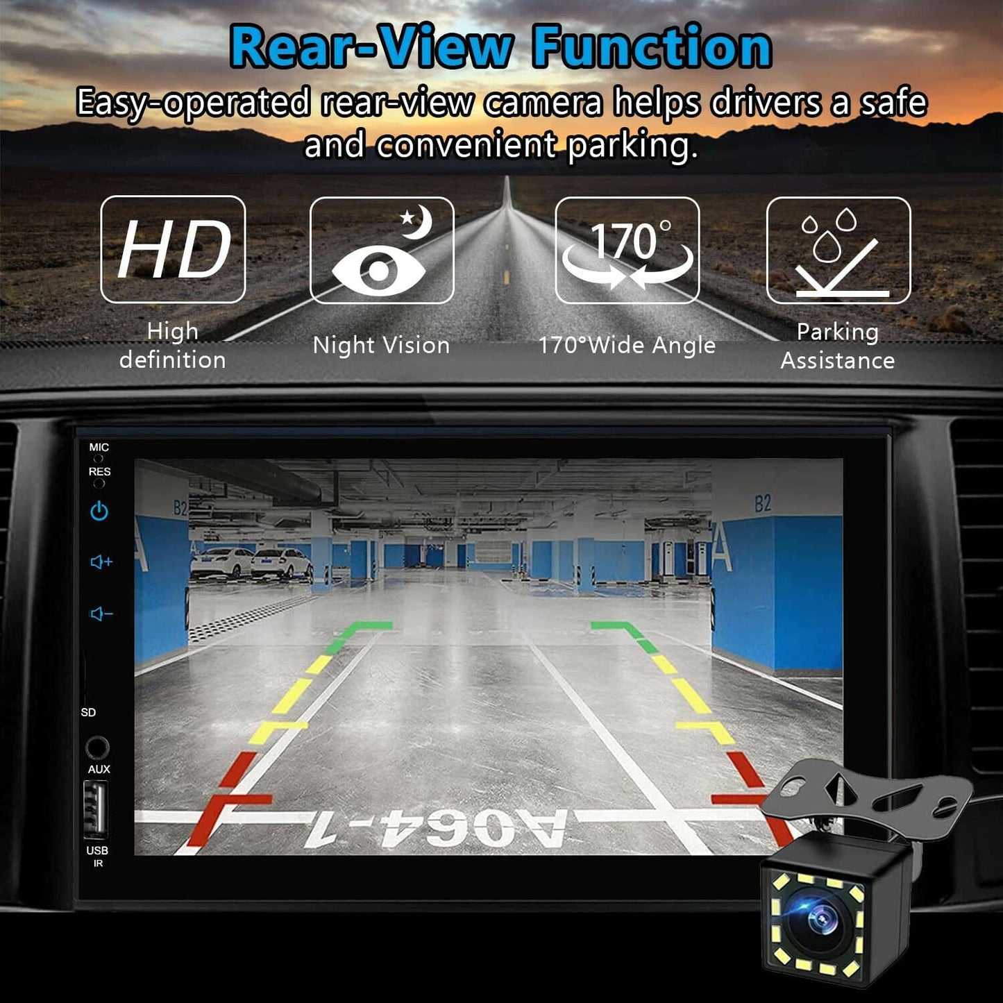 7 Inch Car Radio Apple Andriod Carplay BT Car Stereo Touch Screen Double 2Din+Camera