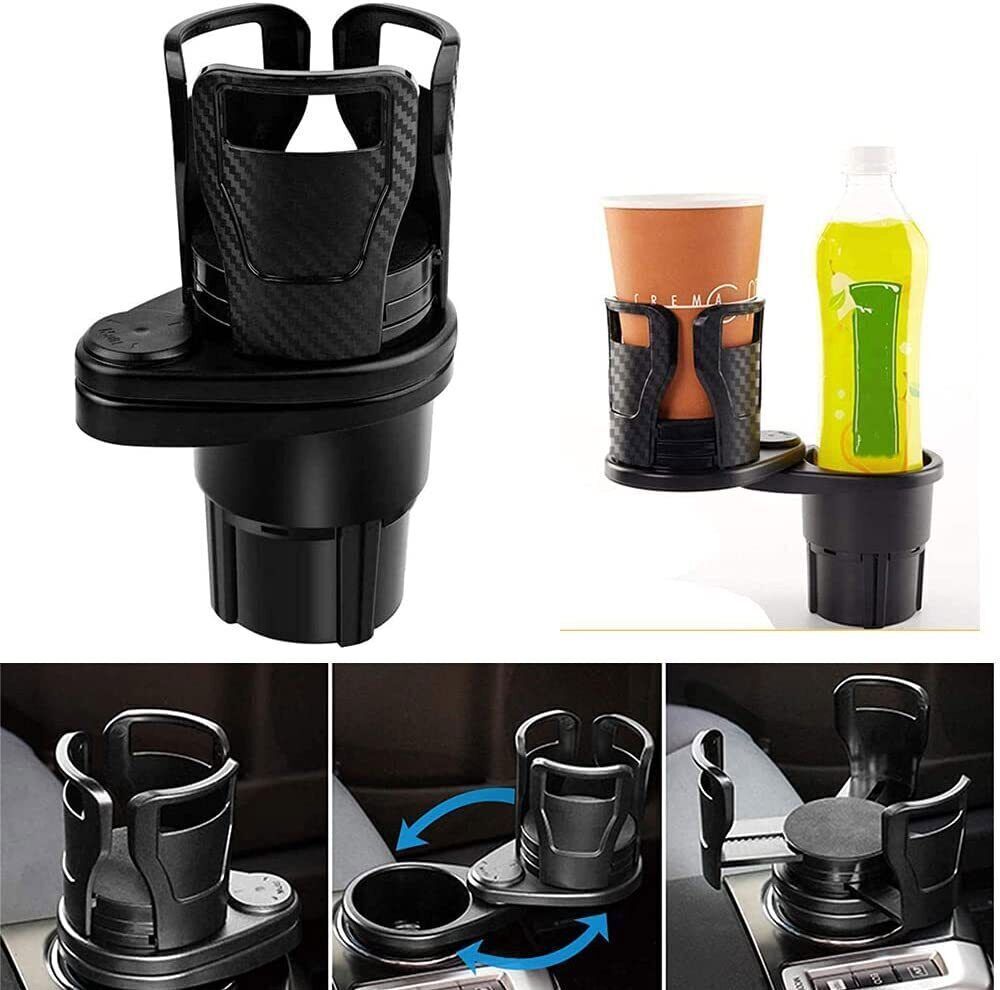 Car Cup Holder Expander Adapter 360°Rotating Adjustable Dual Drink Holders