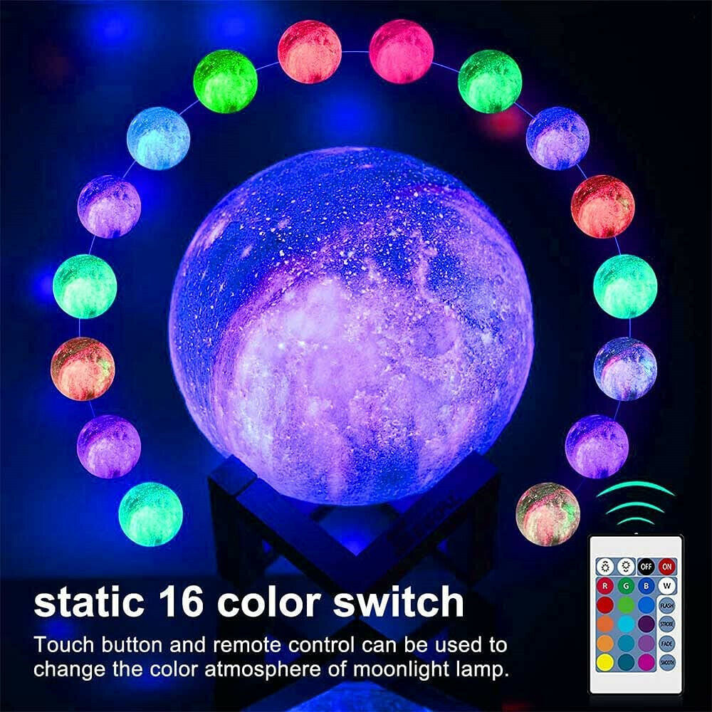 3D Printing Galaxy Lamp Moonlight USB LED Night Lunar Light Touch Color Changing