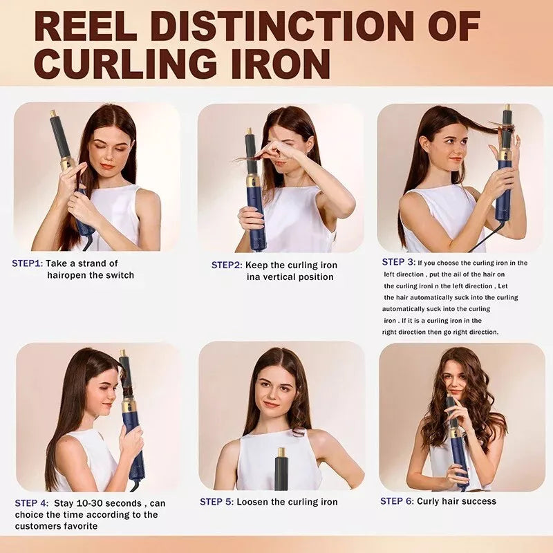 All in 1 Hair Styling Set – Hair Dryer, Straightener, Curling Iron & Hot Air Brush Combo 6 Pcs Set