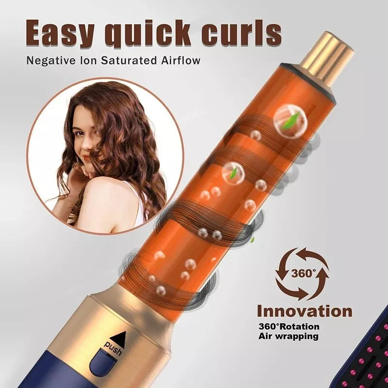 All in 1 Hair Styling Set – Hair Dryer, Straightener, Curling Iron & Hot Air Brush Combo 6 Pcs Set