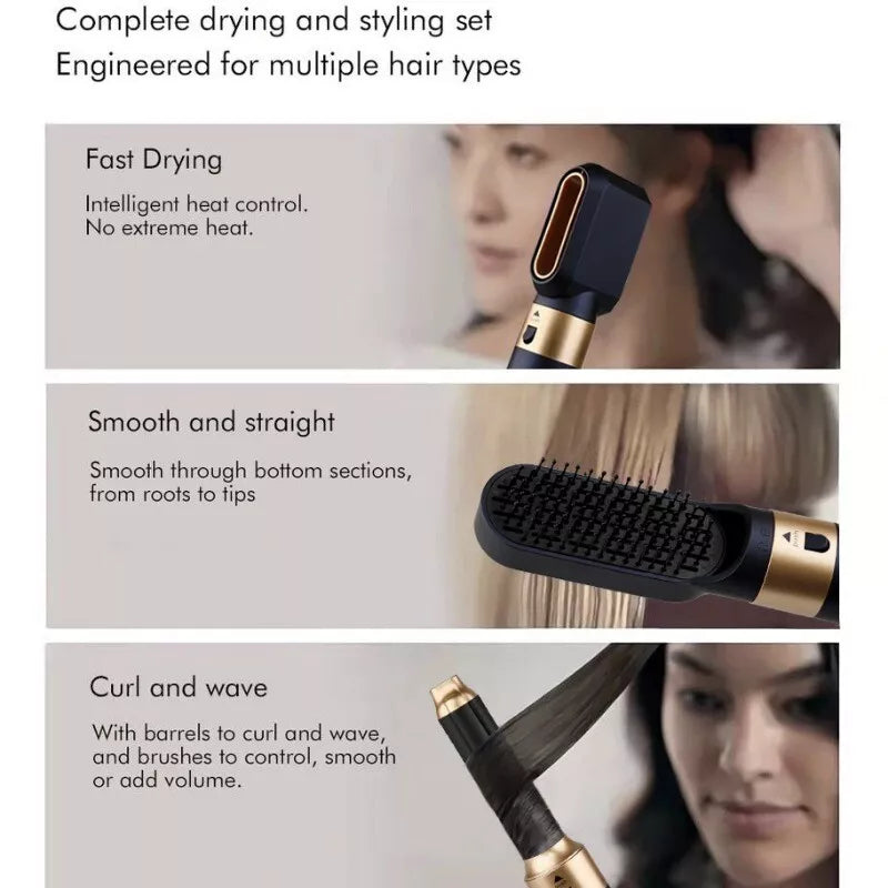All in 1 Hair Styling Set – Hair Dryer, Straightener, Curling Iron & Hot Air Brush Combo 6 Pcs Set