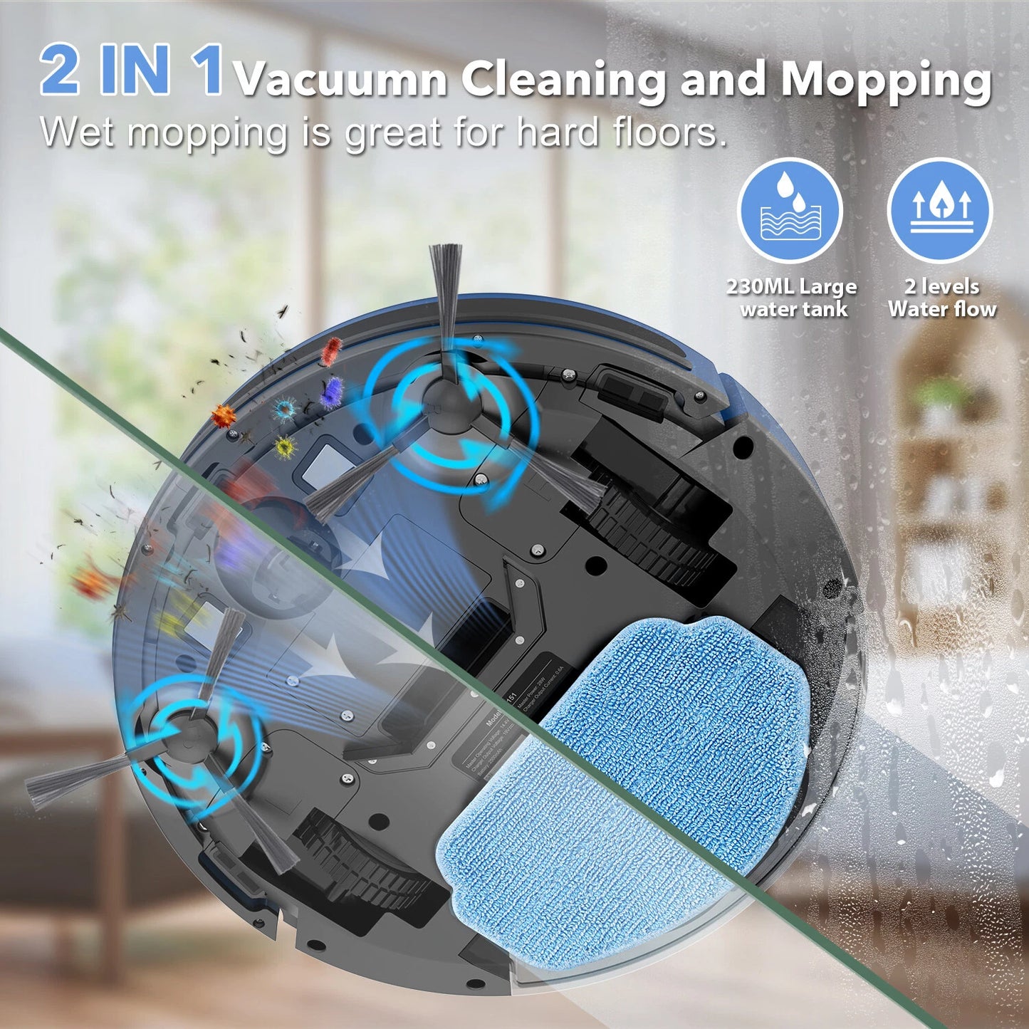 Smart Robot Vacuum Cleaner and Mop, 5000Pa Suction for Hard Floors and Carpets