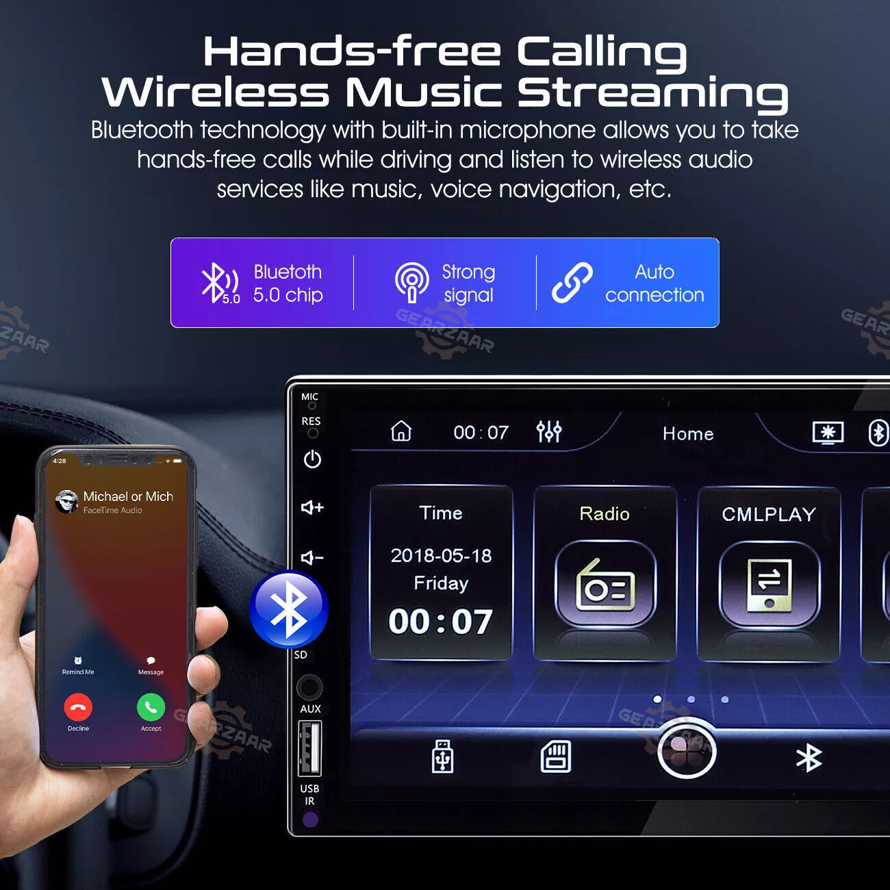 7 Inch Car Radio Apple Andriod Carplay BT Car Stereo Touch Screen Double 2Din+Camera