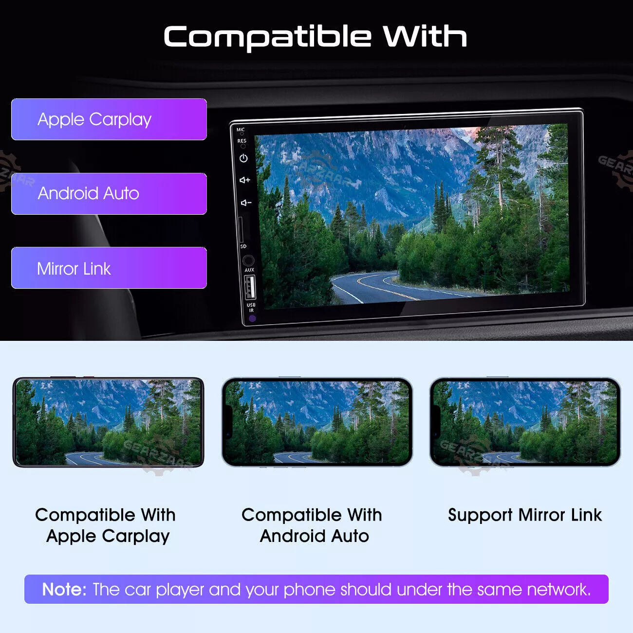 7 Inch Car Radio Apple Andriod Carplay BT Car Stereo Touch Screen Double 2Din+Camera